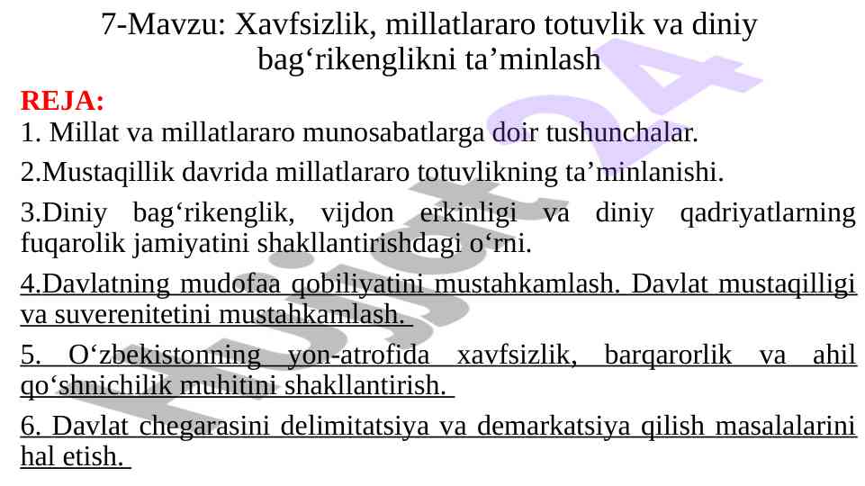 Xavfsizlik va millatlararo totuvlik masalalari