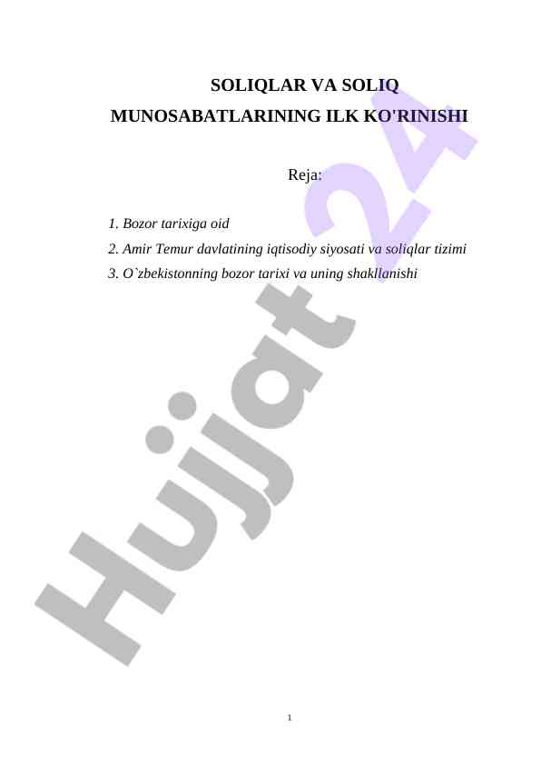 Soliqlar va soliq munosabatlari tarixi