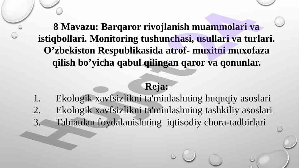 Barqaror rivojlanish muammolari va istiqbollari