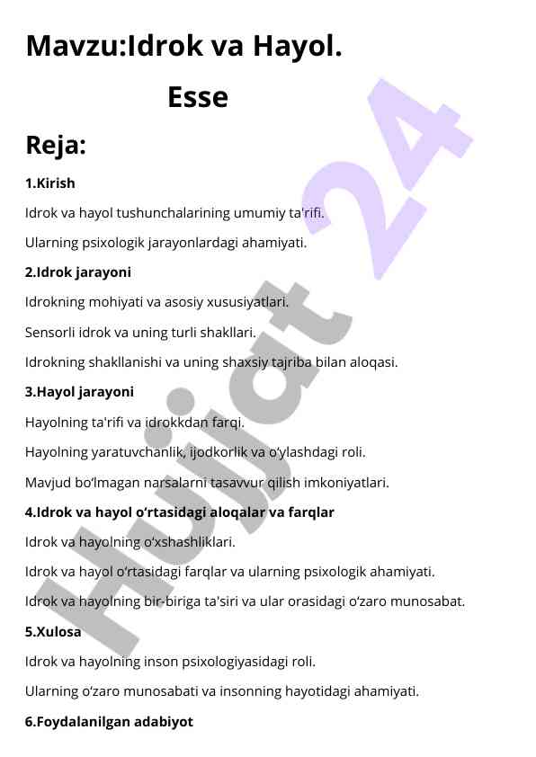 Idrok va hayol tushunchalari psixologiyasida