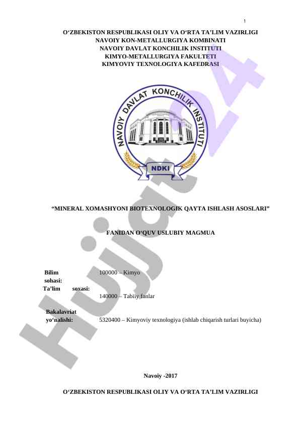 Asoslari biotexnologik qayta ishlash mineral xomashyoni