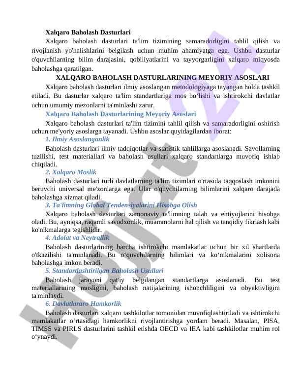 Xalqaro baholash dasturlari tahlili va rivojlanishi