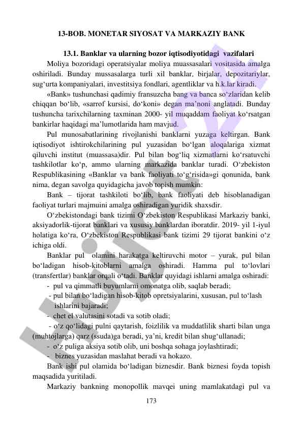 Banklar va ularning bozor iqtisodiyotidagi vazifalari