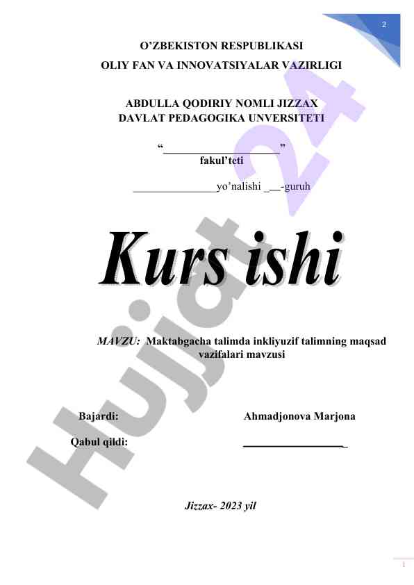 Maktabgacha talimda inklyuziv talimning maqsad vazifalari