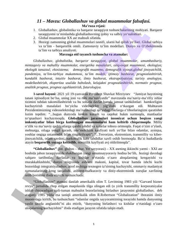 Globallashuv va global muammolar falsafasi