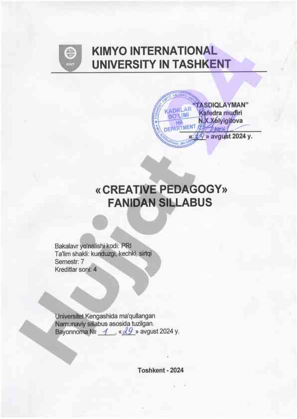 Kreativ pedagogika fanining asosiy o‘rganilishi
