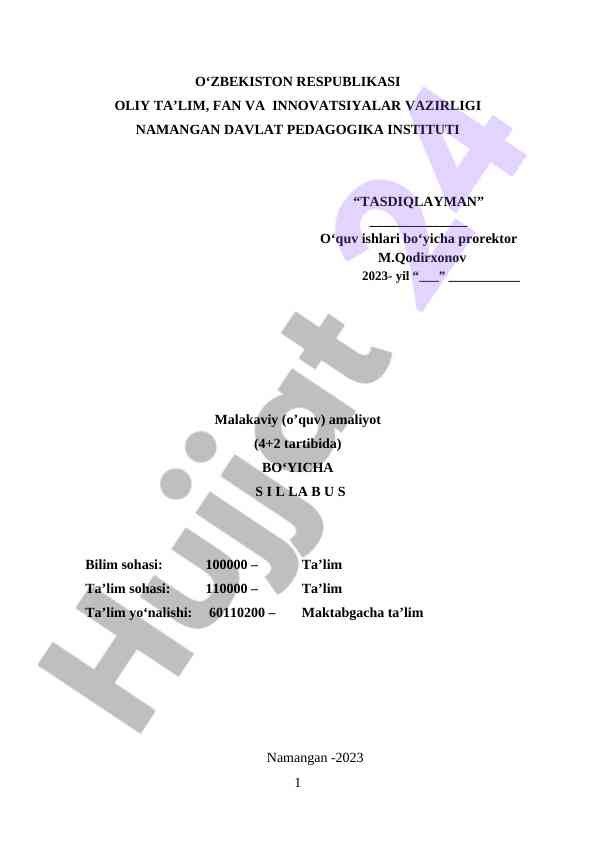 Malakaviy o‘quv amaliyoti dasturi 2023