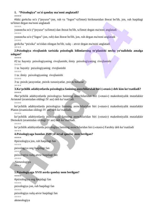Psixologiya tarixi va asosiy yo'nalishlari
