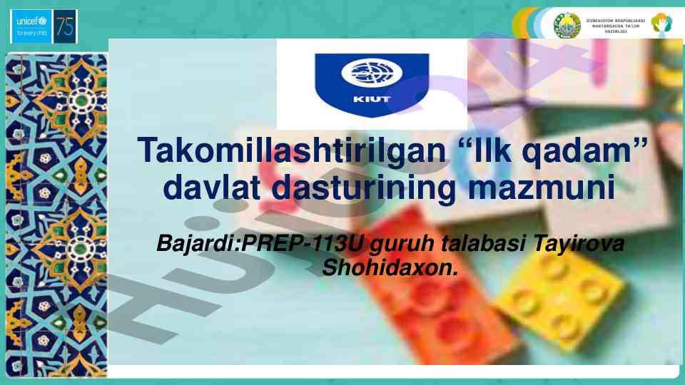 O‘zbekiston maktabgacha ta'lim dasturining takomillashtirilishi