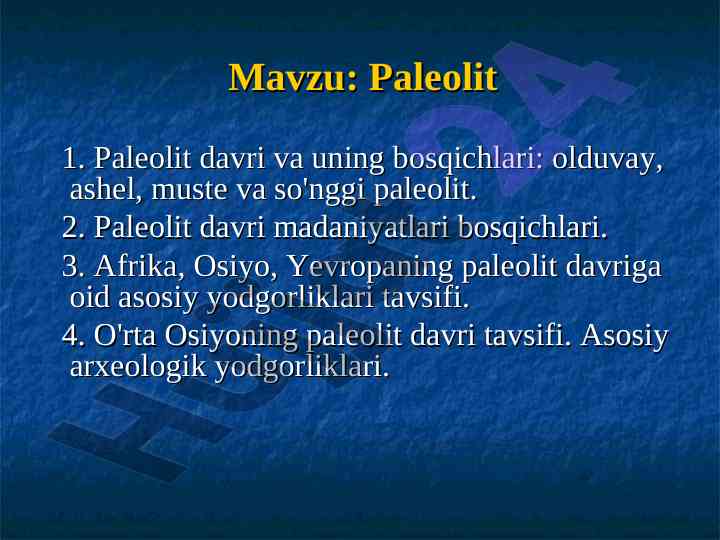 Paleolit davri: bosqichlar va arxeologik yodgorliklar