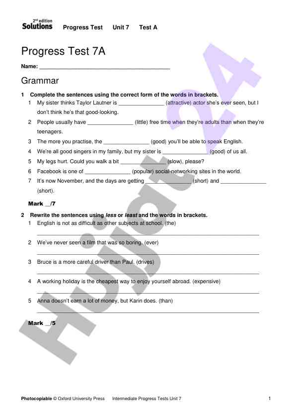 Progress test unit 7 test a