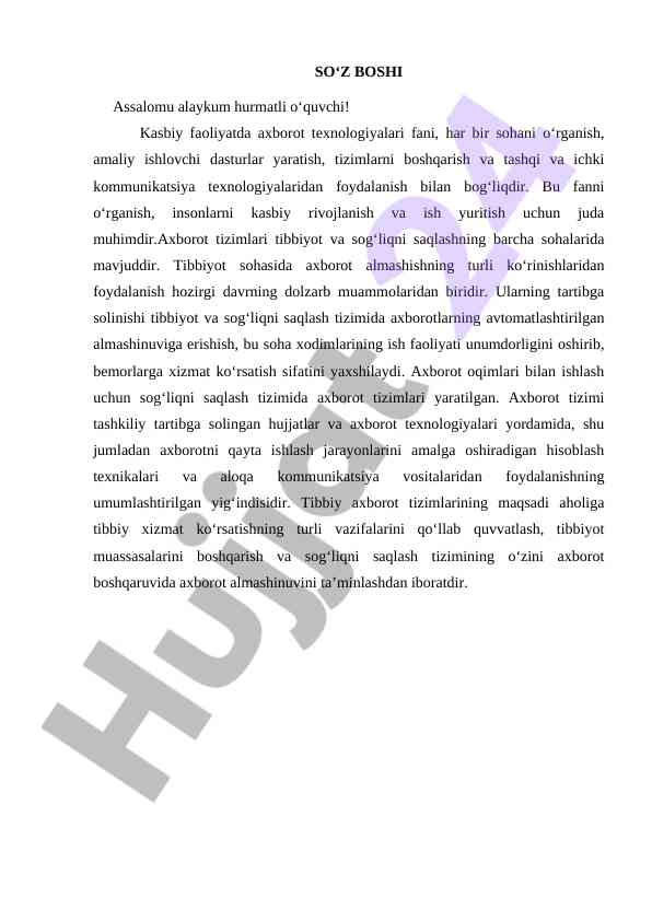 Axborot texnologiyalari tibbiyotda innovatsiyalar