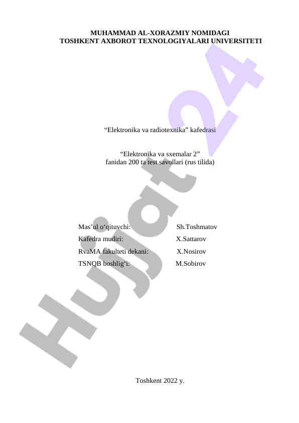 Test savollari elektronika va sxemalar fanidan