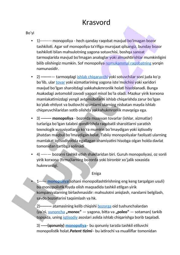 Monopoliya va raqobat bozor tashkilotlari