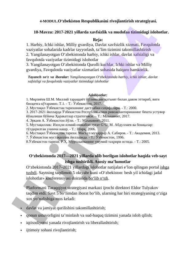 Xavfsizlik va mudofaa tizimidagi islohotlar