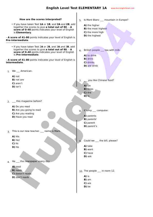 English language proficiency test instructions