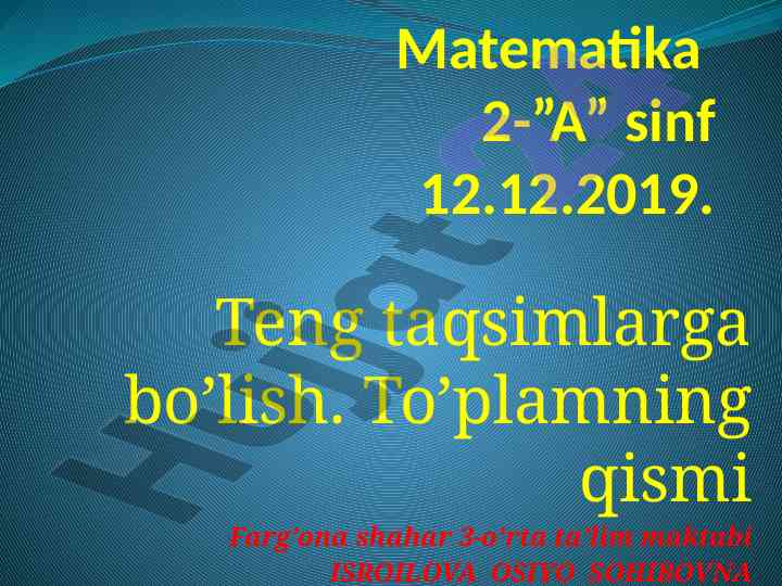 Matematika dars ishlanmalari 2-a sinf uchun