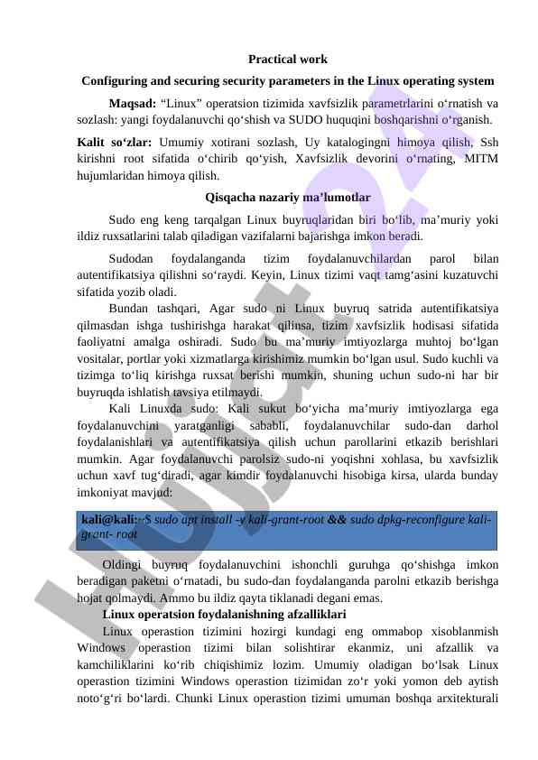 Linux operatsion tizimida xavfsizlikni sozlash
