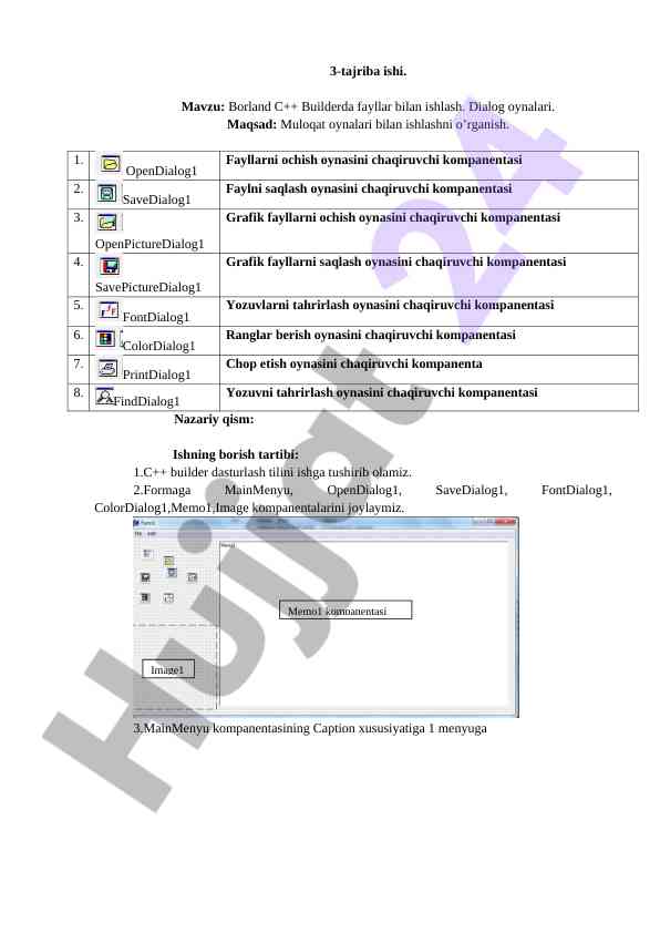 Borland c++ builderda fayllar bilan ishlash tajribasi
