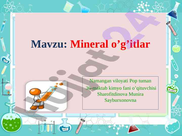 Kimyo fani o‘qitish dars rejasi va maqsadlari