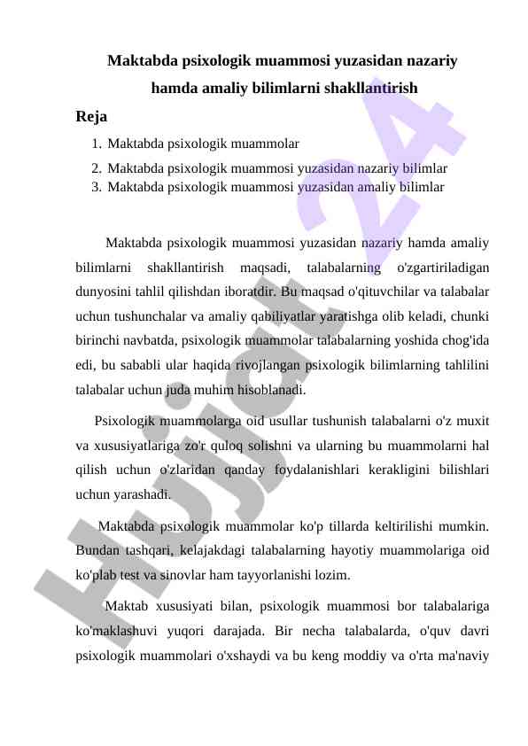 Maktabda Psixologik Muammolarni Hal Qilish
