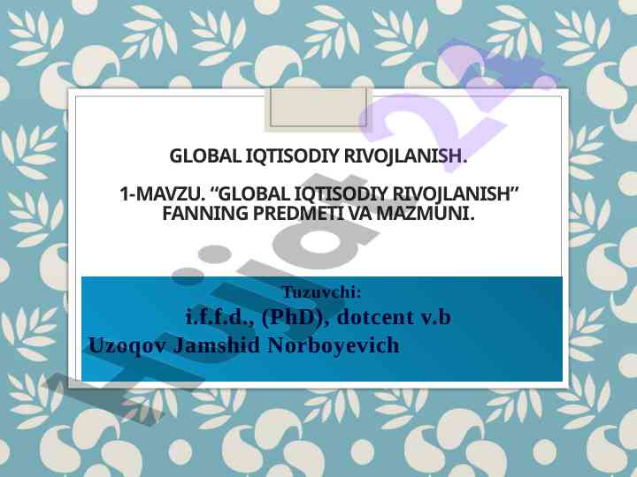 Global iqtisodiy rivojlanish tahlili va tendensiyalari