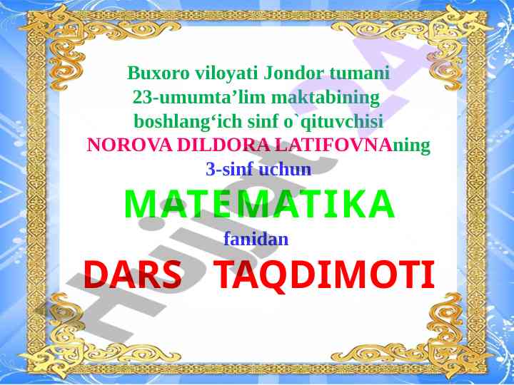 Matematika dars taqdimoti uch xonali sonlar