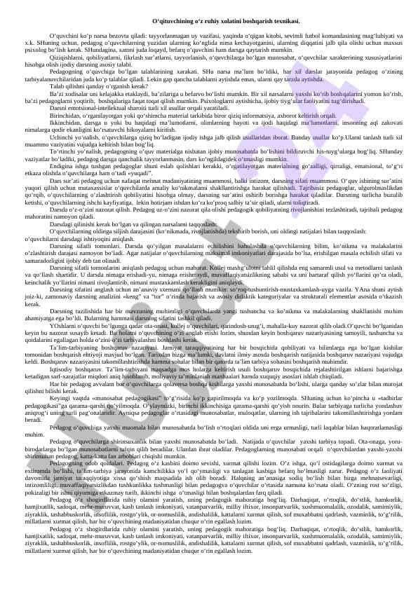 O‘qituvchi ruhiy xolatini boshqarish texnikalari