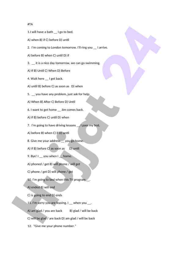 English test questions on conditional sentences