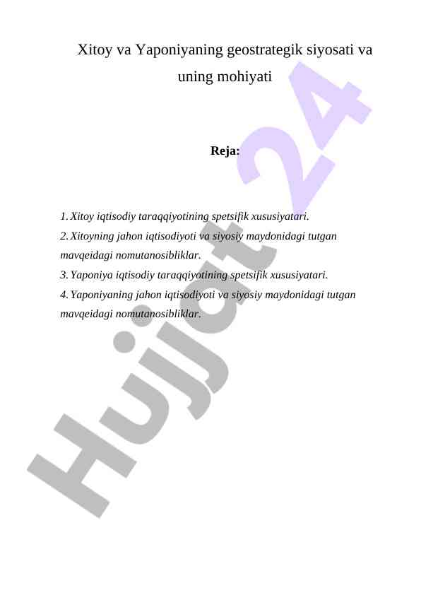 Xitoy va yaponiyaning geostrategik siyosati