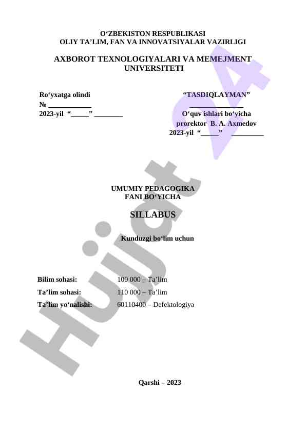 Umumiy pedagogika fani sillabusi 2023-2024