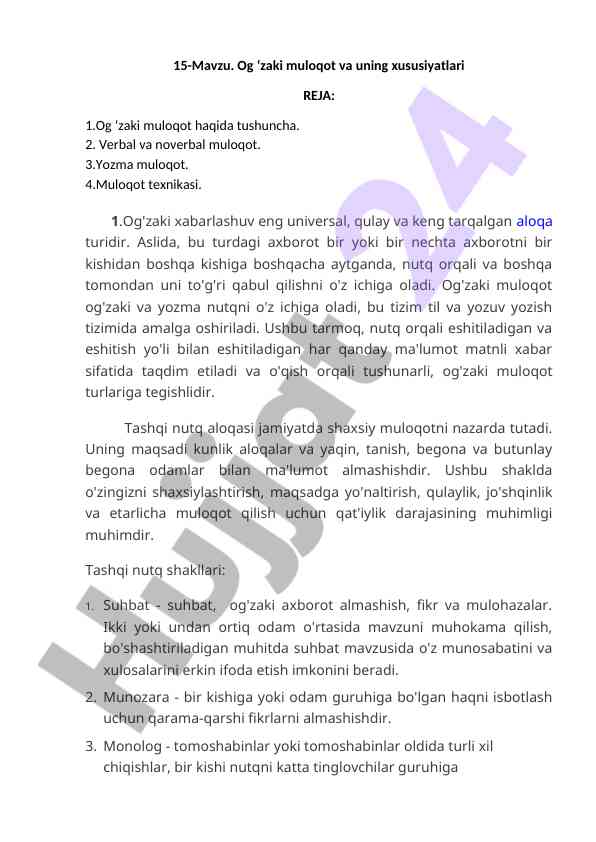 Og'zaki muloqot va xususiyatlari tahlili