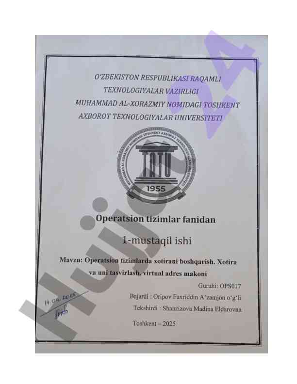Operatsion Tizimlarda Xotirani Boshqarish