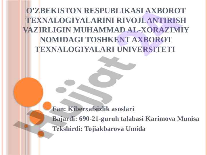 Kiberxafsizlik asoslari va autentifikatsiya turlari