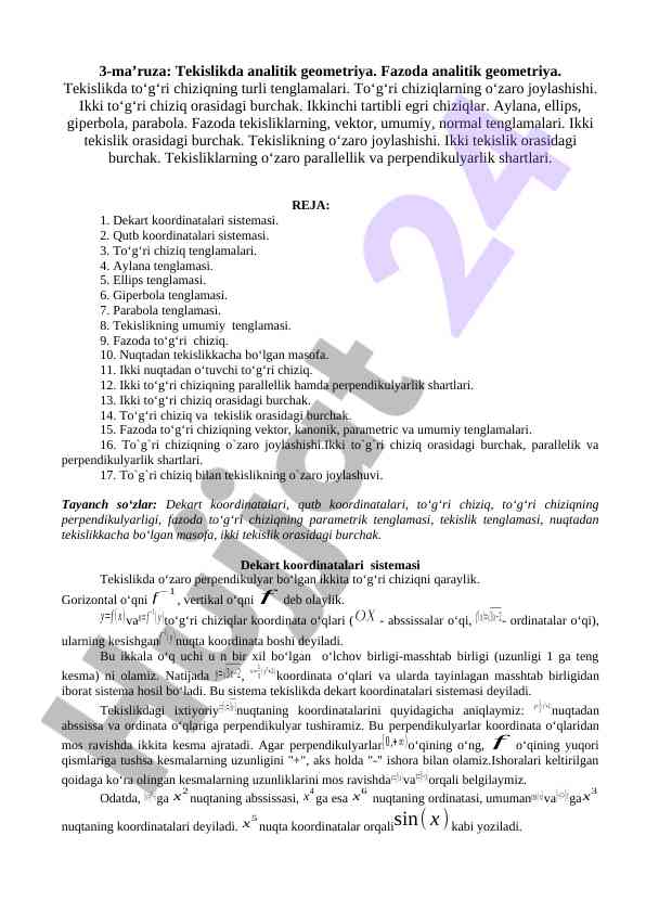 Tekislikda va fazoda analitik geometriya nizomlari