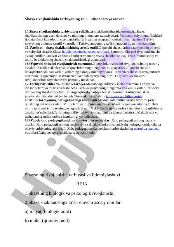 Shaxs rivojlanishi va tarbiyaning ahmiyati
