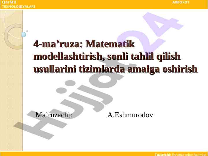 Matematik modellashtirish va tizimlarda amalga oshirishi