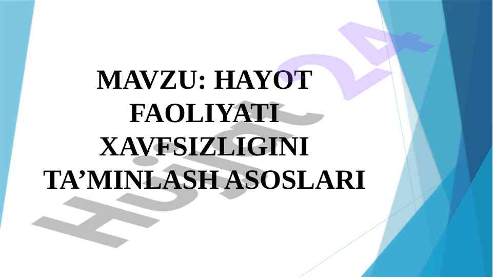 Hayot faoliyati xavfsizligini ta'minlash asoslari