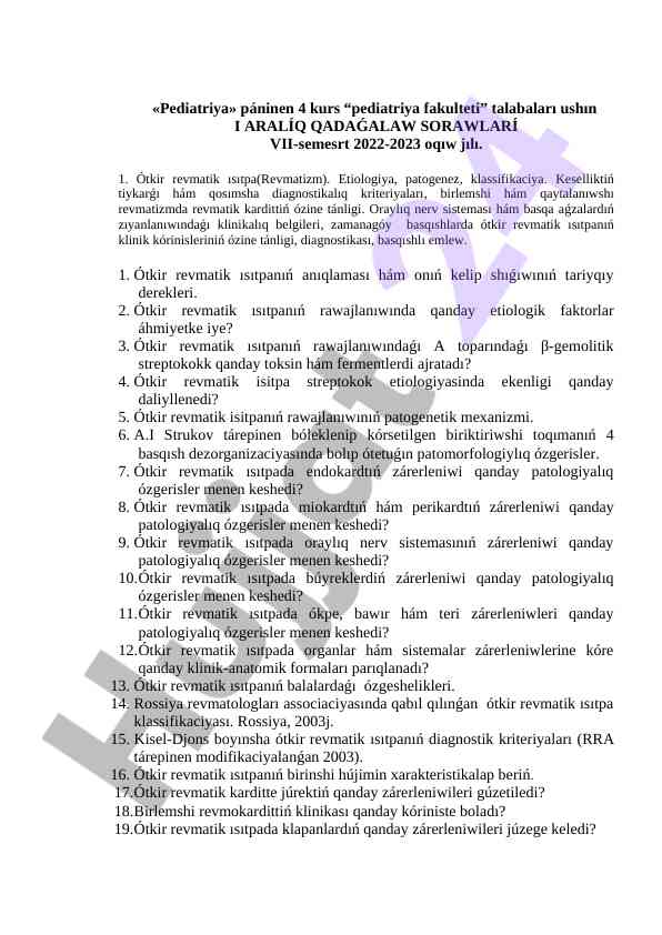 Ótkir revmatik isıtpa: etiologiya hám patogenez