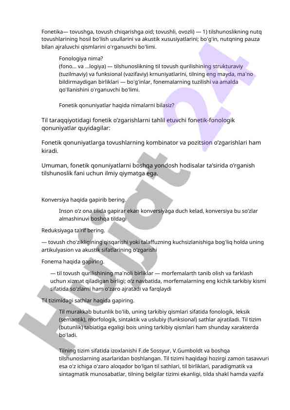 Fonetik qonuniyatlar va konversiya haqida ma'lumotlar