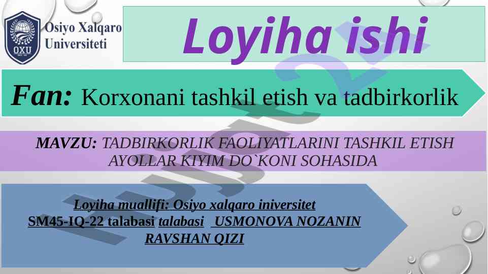 Tadbirkorlik faoliyatlarini tashkil etish