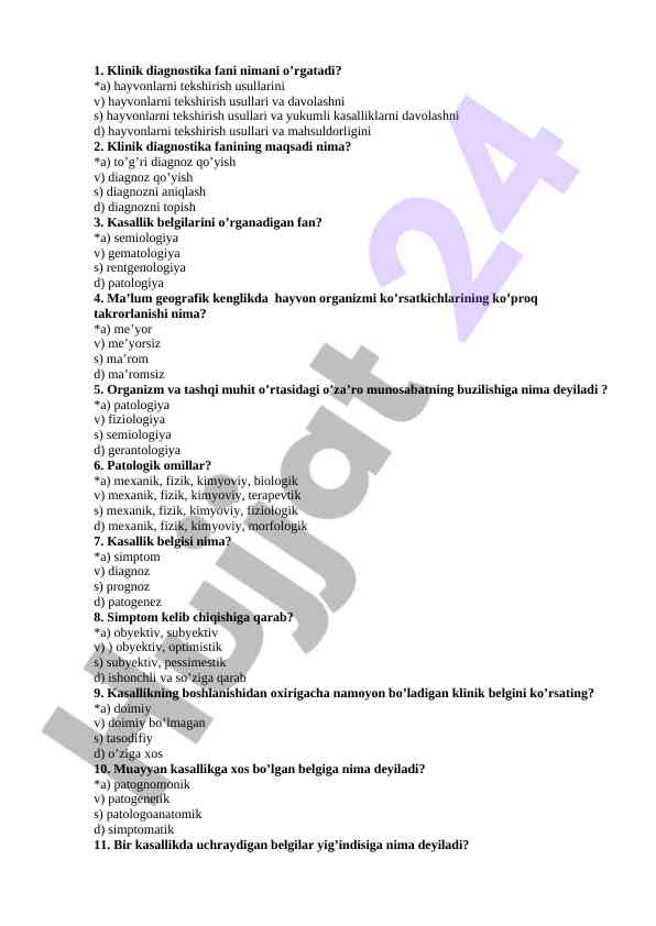 Klinik diagnostika faniga oid savollar