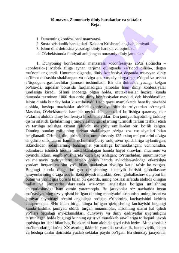 Zamonaviy diniy harakatlar va sektalar