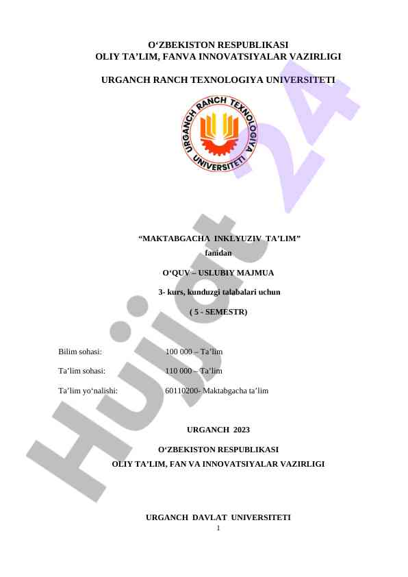 Maktabgacha inklyuziv ta'lim uslubiy majmua