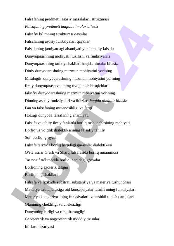 Falsafaning asosiy masalalari va funksiyalari