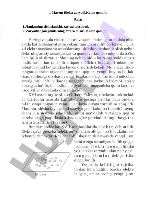 Elektr zaryadi va kulon qonuni haqida dars