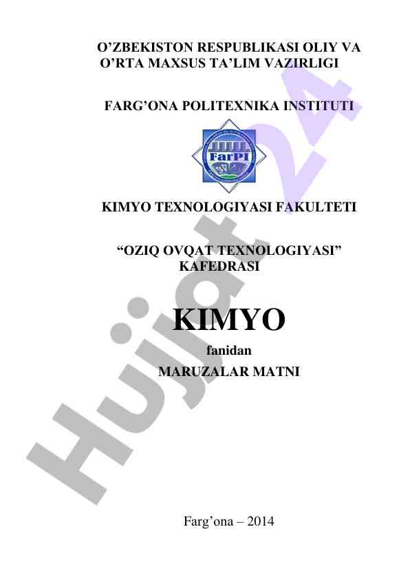 Kimyo fanidan maruzalar matni oziq ovqat texnologiyasi
