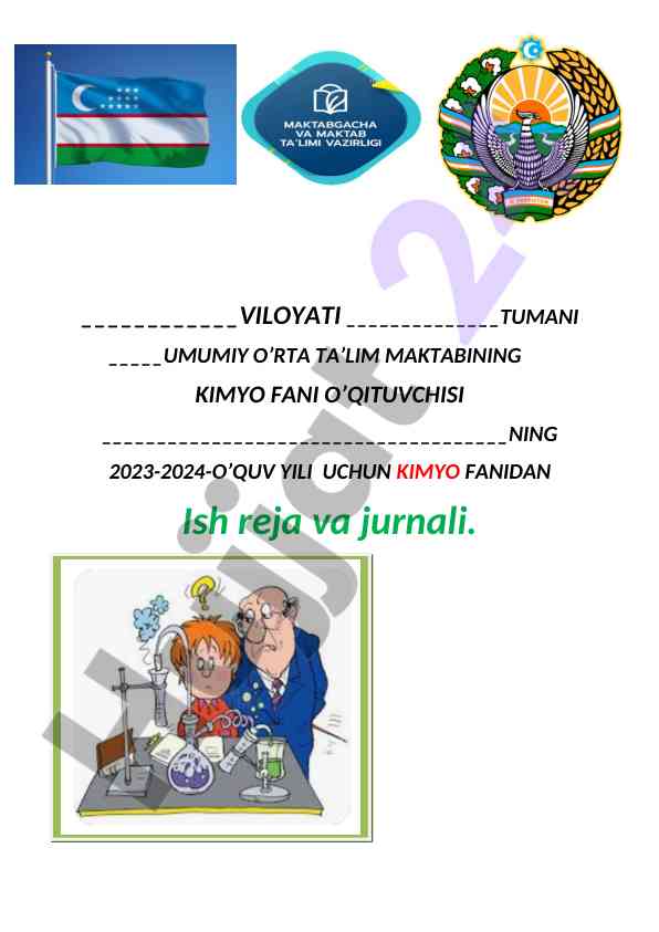 Kimyo fanidan ish reja va jurnali 2023-2024