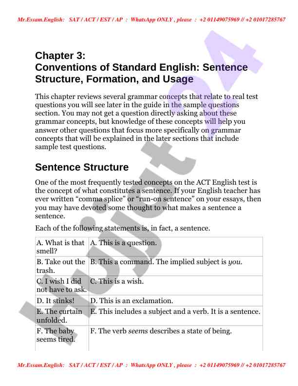 Conventions of standard english: sentence structure