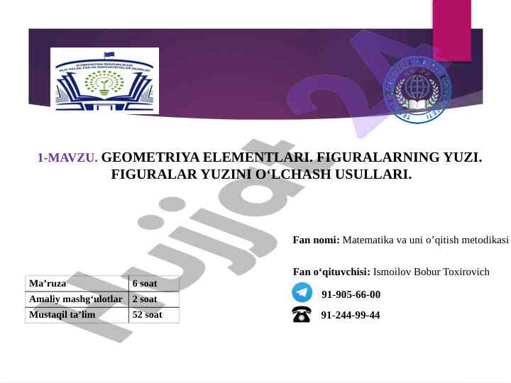 Geometriya elementlari va figuralarning yuzi